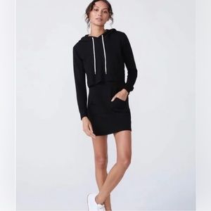 Monrow Double Layer Hoodie Dress Black Small S